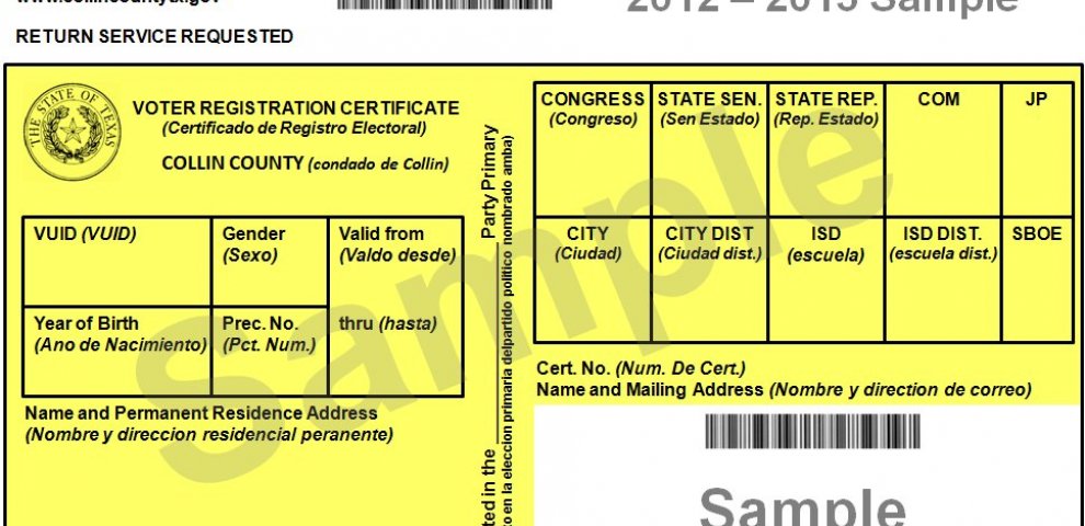 Registration of Elections Voter I card